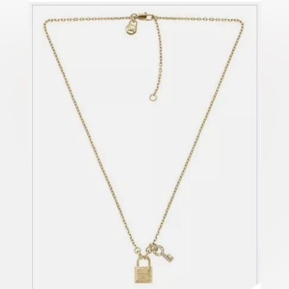 Michael Kors Gold Toned Pave Padlock Key Chain Necklace EUC - Picture 2 of 8